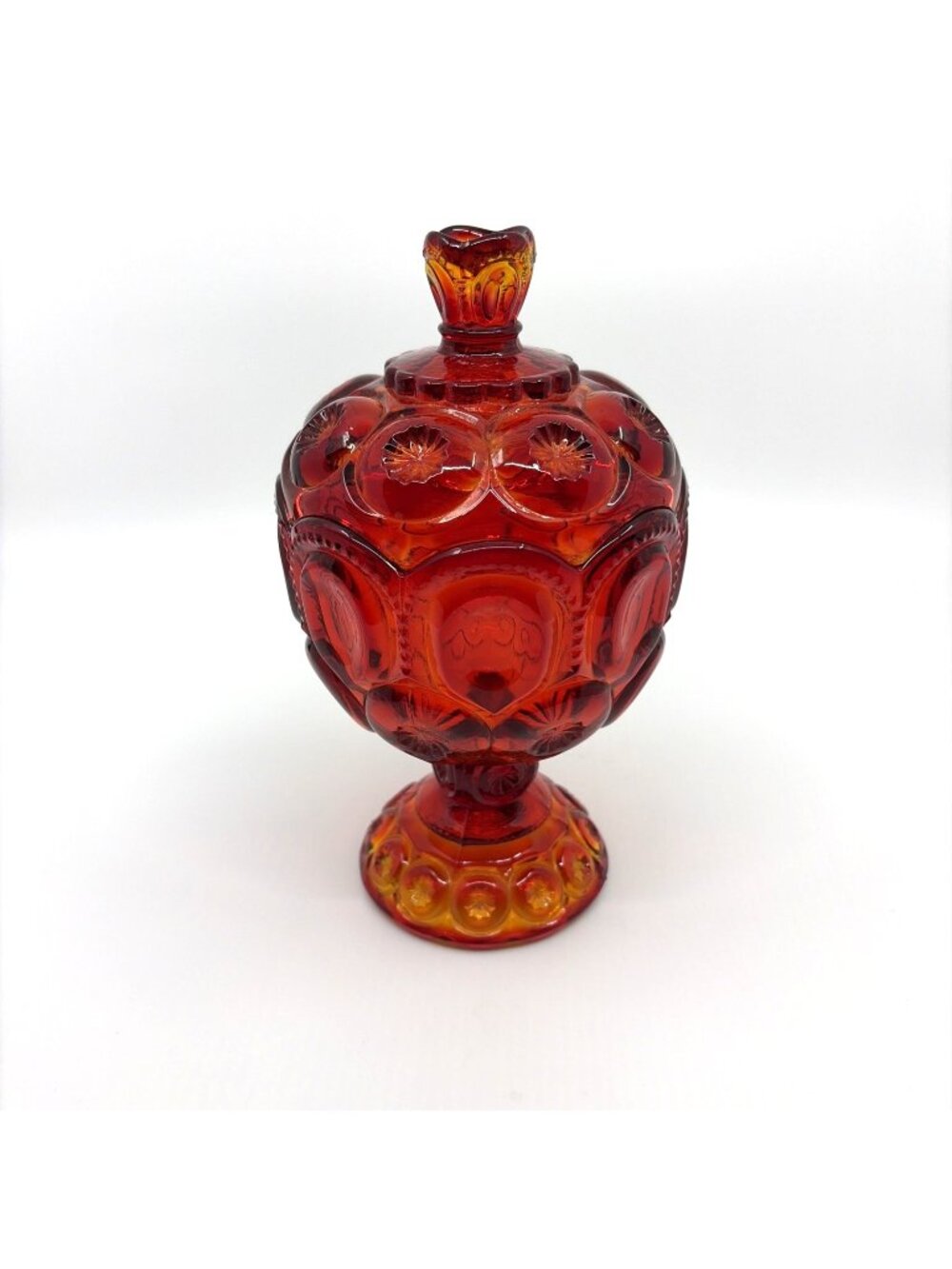 L.E. Smith Moon & Stars Amberina Ruby Red Covered Wedding Bowl Candy Dish 8" Vtg